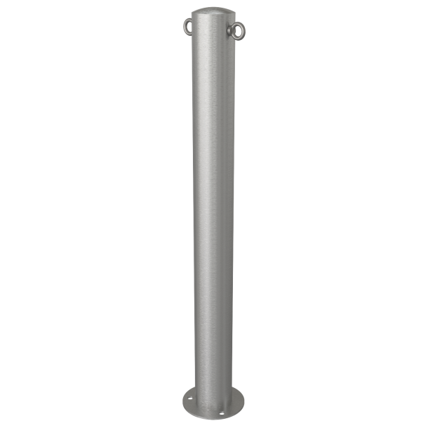 Stainless steel post |  89 mm | stationary, to be fixed by plugswith base plate  150 x 6 mm | without lock | with 2 eyelets